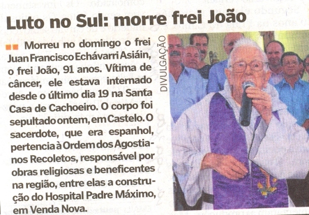 Luto no Sul: morre frei João